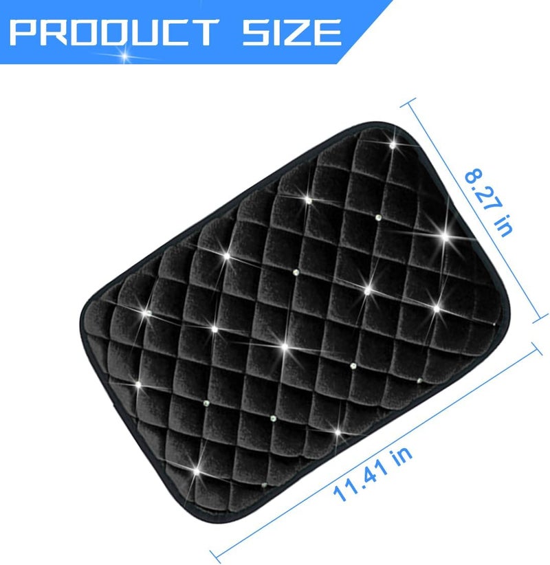 Mandark Bling Car Center Console Cover, Crystal Rhinestone Fluffy Automotive Armrest Seat Box Cushion Pad, Soft Comfortable Diamond Arm Rest Protection Mat, Universal Vehicle Accessories (Black) - Image 2